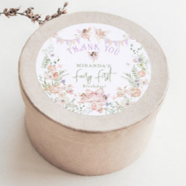 Whimsical Fairy First Birthday Pastel Thank You ラウンドシール