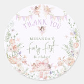 Whimsical Fairy First Birthday Pastel Thank You ラウンドシール (正面)