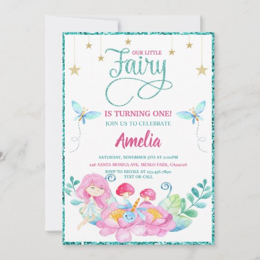 Whimsical Fairy First Magic Birthday 招待状 (正面)