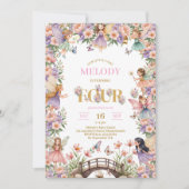 Whimsical Fairy flower 4th birthday Invitation 招待状 (正面)