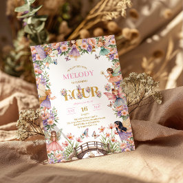 Whimsical Fairy flower 4th birthday Invitation 招待状
