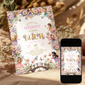 Whimsical Fairy flower 4th birthday Invitation 招待状