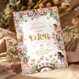 Whimsical Fairy flower 4th birthday Invitation 招待状
