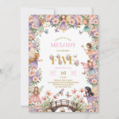 Whimsical Fairy flower 5th birthday Invitation 招待状 (正面)