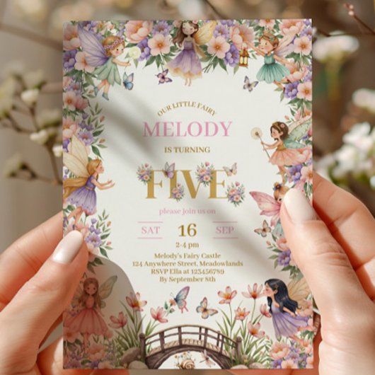 Whimsical Fairy flower 5th birthday Invitation 招待状