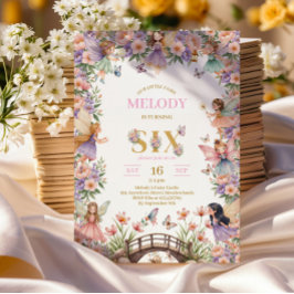 Whimsical Fairy flower 6th birthday Invitation 招待状
