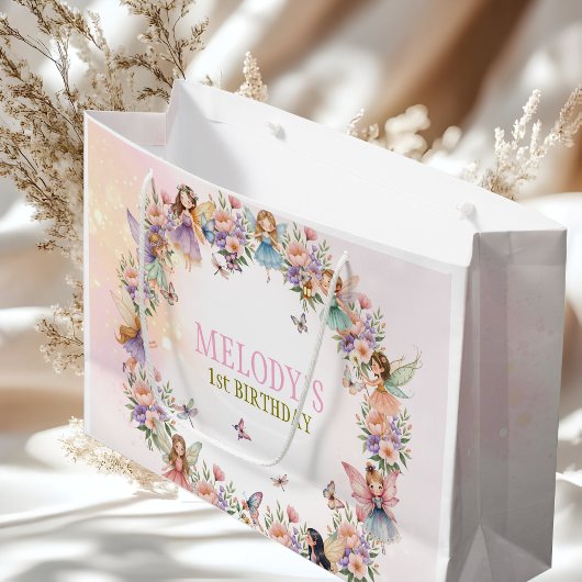Whimsical fairy garden 1st birthday ラージペーパーバッグ