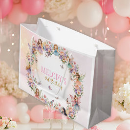 Whimsical fairy garden 3rd birthday  ラージペーパーバッグ