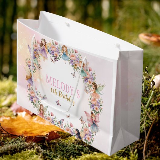 Whimsical fairy garden 6th birthday  ラージペーパーバッグ