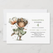 Whimsical Fairy Girl 1st Birthday Sage Floral  招待状 (正面)