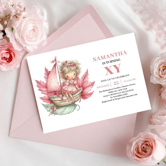 Whimsical Fairy Girl Birthday Blush Pink Invite 招待状