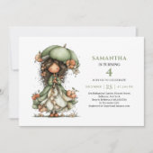 Whimsical Fairy Girl Birthday Sage Floral Invite 招待状 (正面)