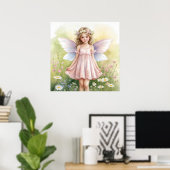 Whimsical Fairy Girl in Flower Garden Poster ポスター (ホームオフィス)