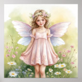 Whimsical Fairy Girl in Flower Garden Poster ポスター (正面)