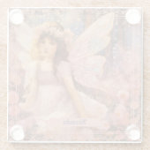 Whimsical Fairy in Dreamy Pink Floral Garden ガラスコースター (裏面)