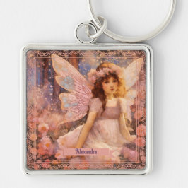 Whimsical Fairy in Dreamy Pink Floral Garden キーホルダー