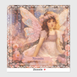 Whimsical Fairy in Dreamy Pink Floral Garden シール