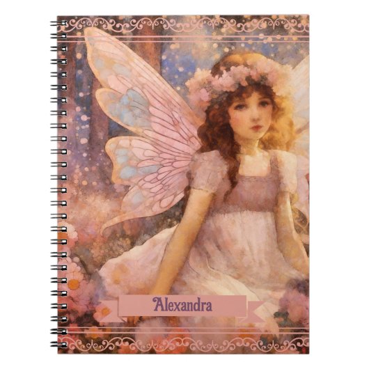 Whimsical Fairy in Dreamy Pink Floral Garden ノートブック (正面)