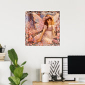 Whimsical Fairy in Dreamy Pink Floral Garden ポスター (ホームオフィス)