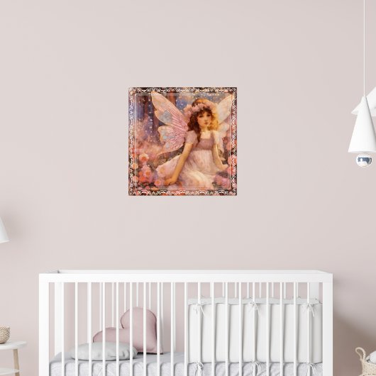 Whimsical Fairy in Dreamy Pink Floral Garden ポスター (子ども部屋2)