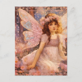 Whimsical Fairy in Dreamy Pink Floral Garden ポストカード