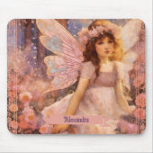 Whimsical Fairy in Dreamy Pink Floral Garden マウスパッド (正面)