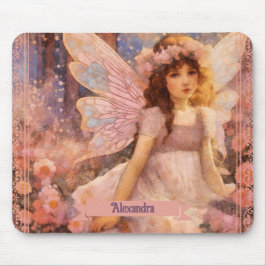 Whimsical Fairy in Dreamy Pink Floral Garden マウスパッド