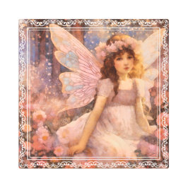 Whimsical Fairy in Dreamy Pink Floral Garden メタルプリント