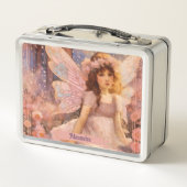 Whimsical Fairy in Dreamy Pink Floral Garden メタルランチボックス (裏面)