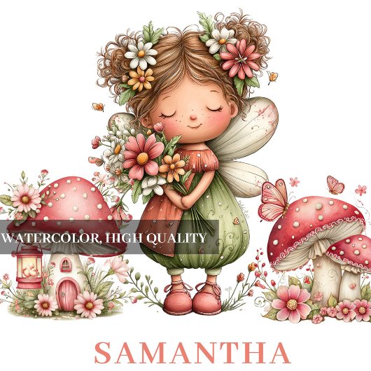 Whimsical Fairy Pink Flowers Custom Name Party  