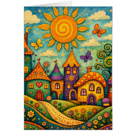 Whimsical Fairy Tale Village Colorful Canvas Art