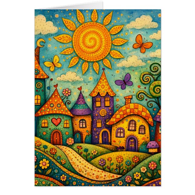 Whimsical Fairy Tale Village Colorful Canvas Art (正面)
