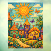 Whimsical Fairy Tale Village Colorful Canvas Art ウィンドウサイン (シート3)