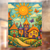 Whimsical Fairy Tale Village Colorful Canvas Art ウィンドウサイン (シート2)