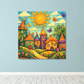 Whimsical Fairy Tale Village Colorful Canvas Art キャンバスプリント (インサイチュ (ウッドフロア))