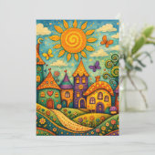 Whimsical Fairy Tale Village Colorful Canvas Art サンキューカード (スタンド正面)