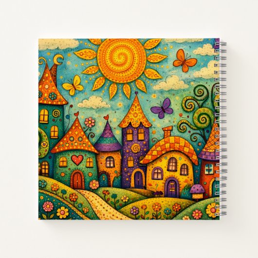 Whimsical Fairy Tale Village Colorful Canvas Art ノートブック (裏面)