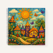 Whimsical Fairy Tale Village Colorful Canvas Art ノートブック (正面)