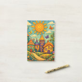 Whimsical Fairy Tale Village Colorful Canvas Art ポストイット (デスク上)