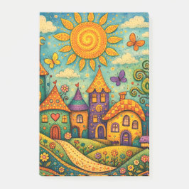 Whimsical Fairy Tale Village Colorful Canvas Art ポストイット