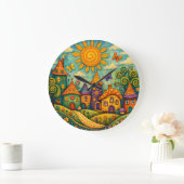 Whimsical Fairy Tale Village Colorful Canvas Art ラージ壁時計 (ホーム)
