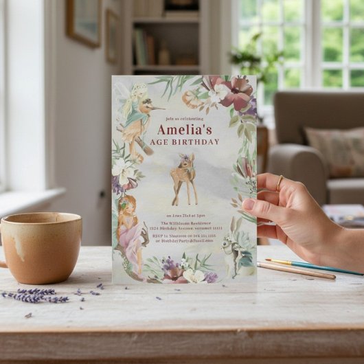 Whimsical Fairy Woodland Floral Birthday 招待状
