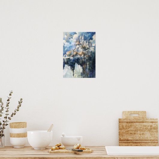 Whimsical Fairytale Castle on Sky Cliff ポスター (キッチン)