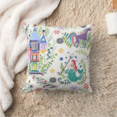 Whimsical Fairytale Folk Art Throw Pillow クッション (ブランケット)