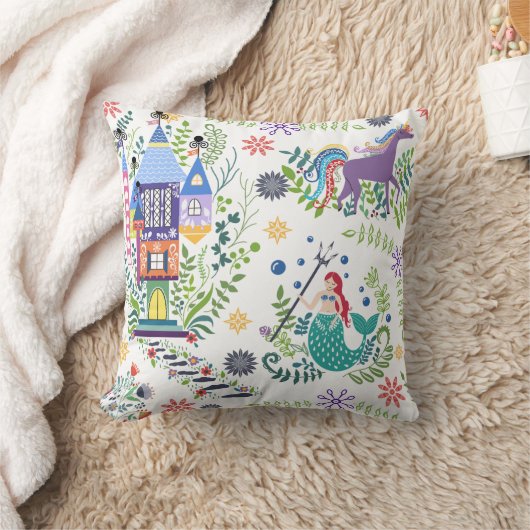 Whimsical Fairytale Folk Art Throw Pillow クッション (ブランケット)