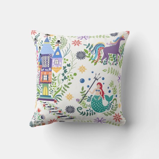 Whimsical Fairytale Folk Art Throw Pillow クッション (裏面)