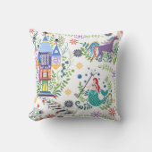 Whimsical Fairytale Folk Art Throw Pillow クッション (正面)