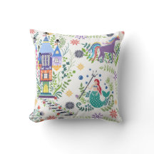 Whimsical Fairytale Folk Art Throw Pillow