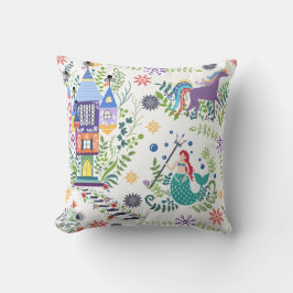 Whimsical Fairytale Folk Art Throw Pillow クッション