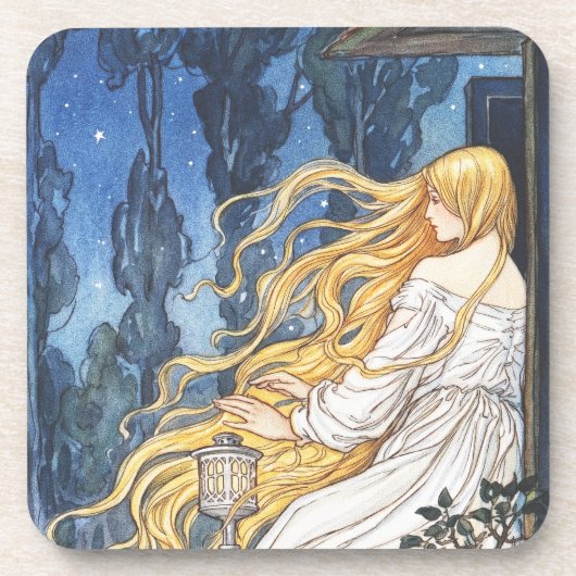 Whimsical Fairytale Vintage Rapunzel Art Nouveau コースター (正面)